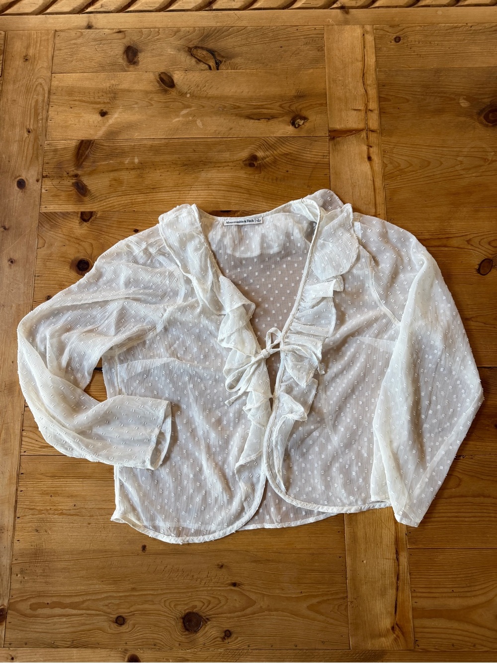 Abercrombie & Fitch Ivory Sheer Ruffle Tie-Front Blouse